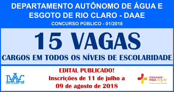 Concurso Público do DAAE - Rio Claro / Realização: Instituto Mais / Imagem: Divulgação