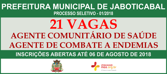 Processo Seletivo 01/2018 da Prefeitura de Jaboticabal / Realização: Instituto Mais / Imagem: Divulgação
