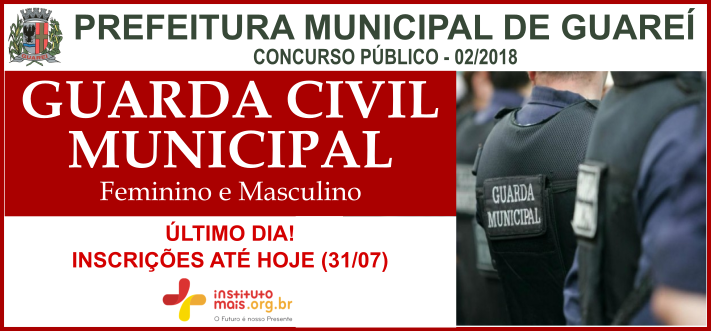 Concurso Público para GCM da Prefeitura de Guareí / Realização: Instituto Mais / Imagem: Divulgação