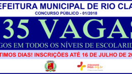 Concurso Público 01/2018 da Prefeitura de Rio Claro / Realização: Instituto Mais / Imagem: Divulgação