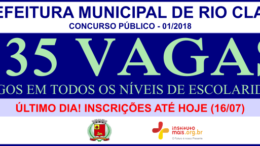 Concurso Público 01/2018 da Prefeitura de Rio Claro / Realização: Instituto Mais / Imagem: Divulgação