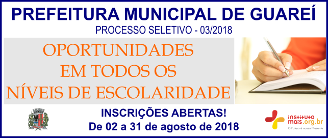 Processo Seletivo 03/2018 da Prefeitura de Guareí / Realização: Instituto Mais / Imagem: Divulgação