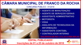 Concurso Público 01/2018 da Câmara de Franco da Rocha / Realização: Instituto Mais / Imagem: Divulgação