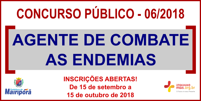 Concurso Público 06/2018 da Prefeitura de Mairiporã / Realização: Instituto Mais / Imagem: Divulgação