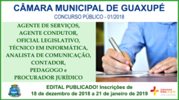 Concurso Público 01/2018 da Câmara de Guaxupé / Realização: Instituto Mais / Imagem: Divulgação