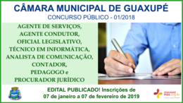Concurso Público 01/2018 da Câmara de Guaxupé / Realização: Instituto Mais / Imagem: Divulgação