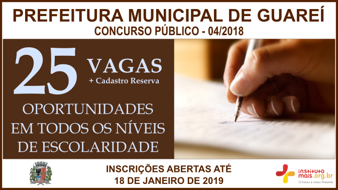 Concurso Público 04/2018 da Prefeitura de Guareí / Realização: Instituto Mais / Imagem: Divulgação