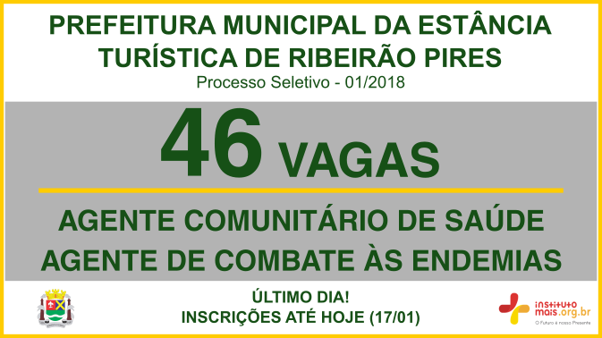 Processo Seletivo 01/2018 da Prefeitura de Ribeirão Pires / Realização: Instituto Mais / Imagem: Divulgação