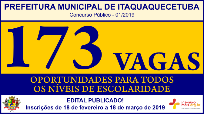 Concurso Público 01/2019 da Prefeitura de Itaquaquecetuba / Realização: Instituto Mais / Imagem: Divulgação
