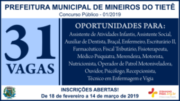 Concurso Público 01/2019 da Prefeitura de Mineiros do Tietê / Realização: Instituto Mais / Imagem: Divulgação