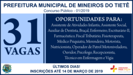 Concurso Público 01/2019 da Prefeitura de Mineiros do Tietê / Realização: Instituto Mais / Imagem: Divulgação