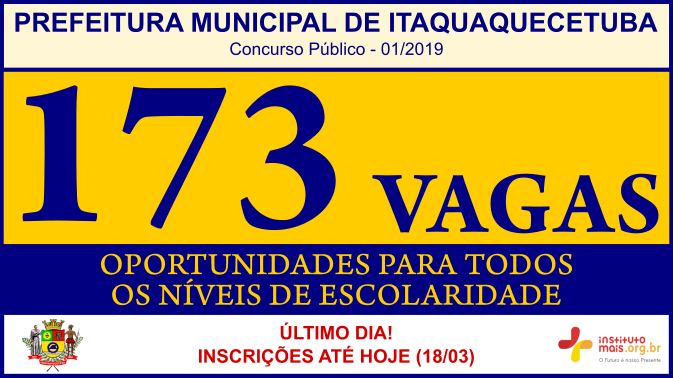 Concurso Público 01/2019 da Prefeitura de Itaquaquecetuba / Realização: Instituto Mais / Imagem: Divulgação