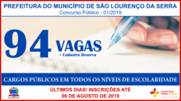 Concurso Público 01/2019 da Prefeitura de São Lourenço da Serra / Realização: Instituto Mais / Imagem: Divulgação