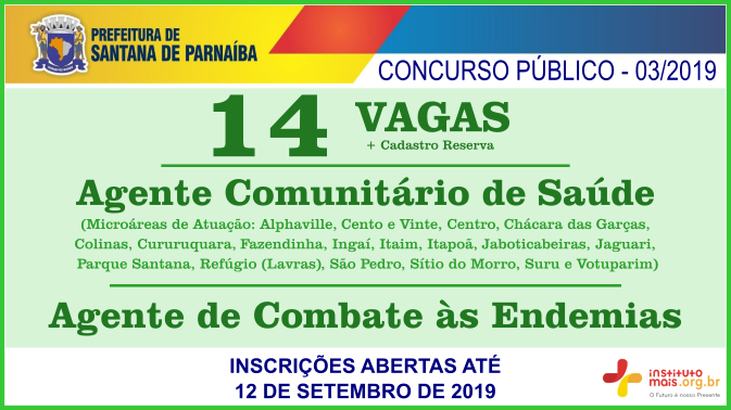Concurso Público 03/2019 da Prefeitura de Santana de Parnaíba / Realização: Instituto Mais / Imagem: Divulgação