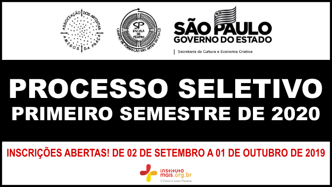 Processo Seletivo 1º Semestre de 2020 da SP Escola de Teatro / Realização: Instituto Mais / Imagem: Divulgação
