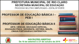 Processo Seletivo Simplificado 01/2019 da Secretaria Municipal de Educação de Rio Claro / Realização: Instituto Mais / Imagem: Divulgação