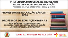Processo Seletivo Simplificado 01/2019 da Secretaria Municipal de Educação de Rio Claro / Realização: Instituto Mais / Imagem: Divulgação