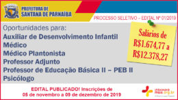 Processo Seletivo 01/2019 da Prefeitura de Santana de Parnaíba / Realização: Instituto Mais / Imagem: Divulgação