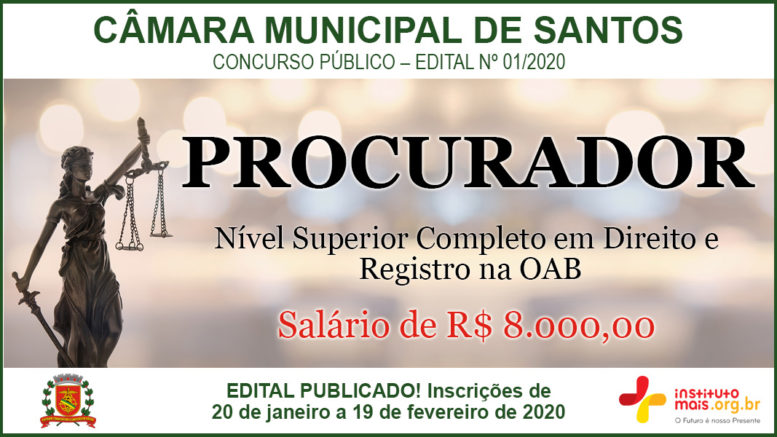 Concurso Público 01/2020 da Câmara de Santos / Realização: Instituto Mais / Imagem: Divulgação