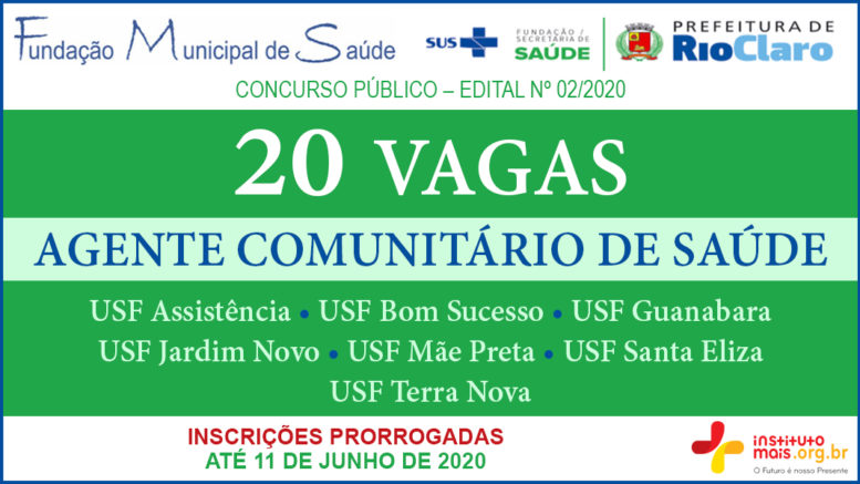 Concurso Público 02/2020 da Fundação de Saúde de Rio Claro / Realização: Instituto Mais / Imagem: Divulgação