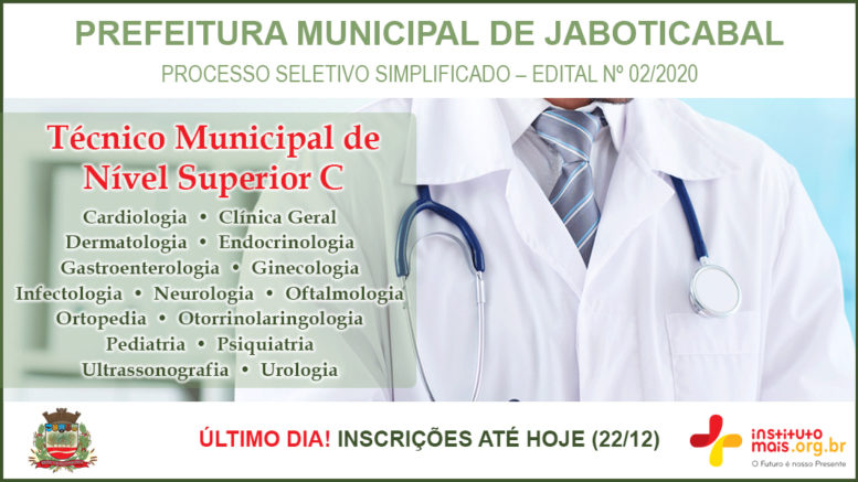 Processo Seletivo Simplificado 02/2020 da Prefeitura de Jaboticabal / Realização: Instituto Mais / Imagem: Divulgação