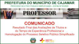 Processo Seletivo Público Simplificado 01/2020 da Prefeitura de Cajamar / Realização: Instituto Mais / Imagem: Divulgação