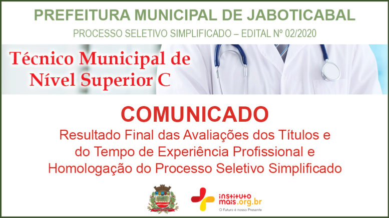 Processo Seletivo Simplificado 02/2020 da Prefeitura de Jaboticabal / Realização: Instituto Mais / Imagem: Divulgação