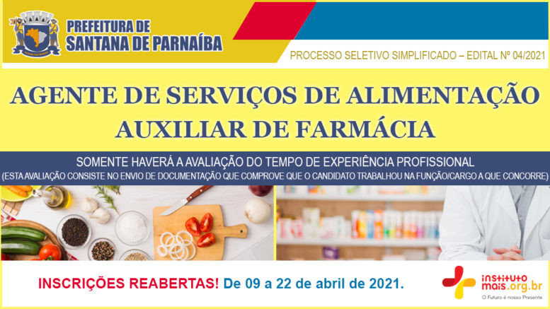 Processo Seletivo Simplificado 04/2021 da Prefeitura de Santana de Parnaíba / Realização: Instituto Mais / Imagem: Divulgação