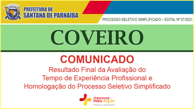 Processo Seletivo Simplificado 07/2021 da Prefeitura de Santana de Parnaíba / Realização: Instituto Mais / Imagem: Divulgação