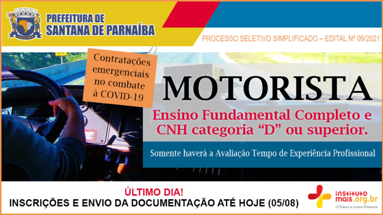 Processo Seletivo Simplificado 09/2021 da Prefeitura de Santana de Parnaíba / Realização: Instituto Mais / Imagem: Divulgação