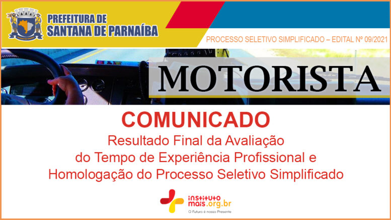 Processo Seletivo Simplificado 09/2021 da Prefeitura de Santana de Parnaíba / Realização: Instituto Mais / Imagem: Divulgação
