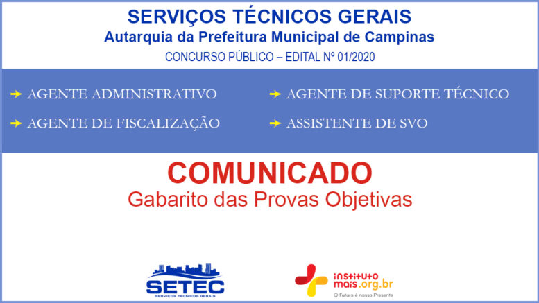 Concurso Público 01/2020 da SETEC Campinas / Realização: Instituto Mais / Imagem: Divulgação