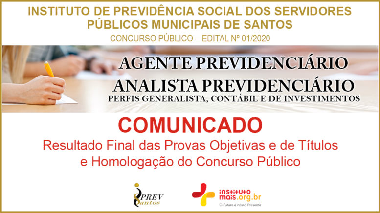 Concurso Público 01/2020 do IPREVSANTOS / Realização: Instituto Mais / Imagem: Divulgação