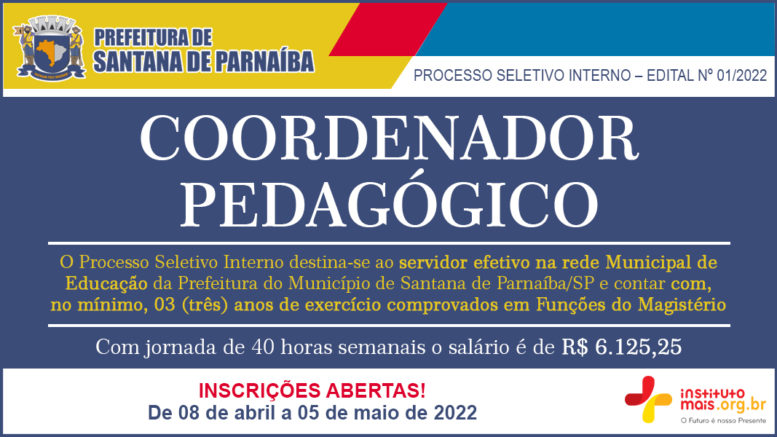 Processo Seletivo Interno 01/2022 da Prefeitura de Santana de Parnaíba / Realização: Instituto Mais / Imagem: Divulgação