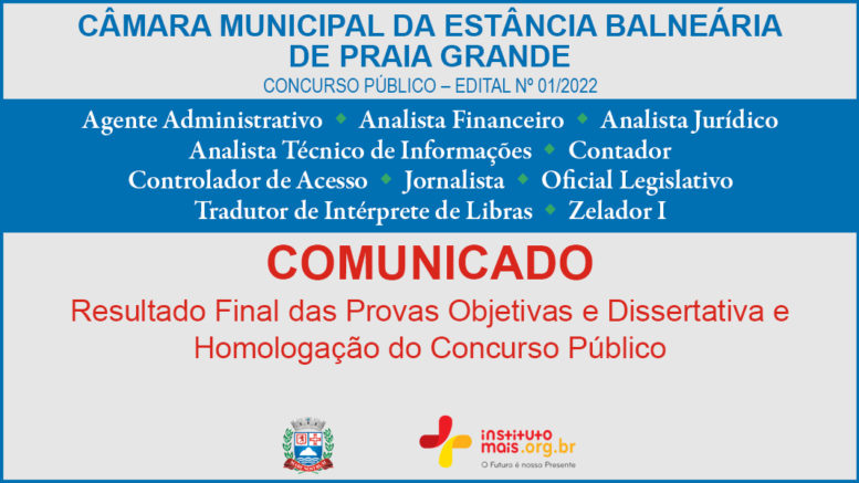 Concurso Público 01/2022 da Câmara de Praia Grande / Realização: Instituto Mais / Imagem: Divulgação
