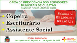 Concurso Público 01/2022 da Caixa de Previdência de Cubatão / Realização: Instituto Mais / Imagem: Divulgação