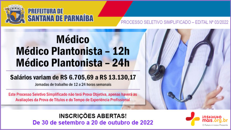 Processo Seletivo Simplificado 03/2022 da Prefeitura de Santana de Parnaíba / Realização: Instituto Mais / Imagem: Divulgação