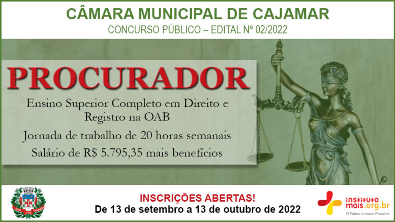 Concurso Público 02/2022 da Câmara de Cajamar / Realização: Instituto Mais / Imagem: Divulgação