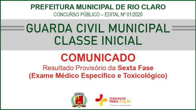 Concurso Público 01/2020 da Prefeitura de Rio Claro / Realização: Instituto Mais / Imagem: Divulgação
