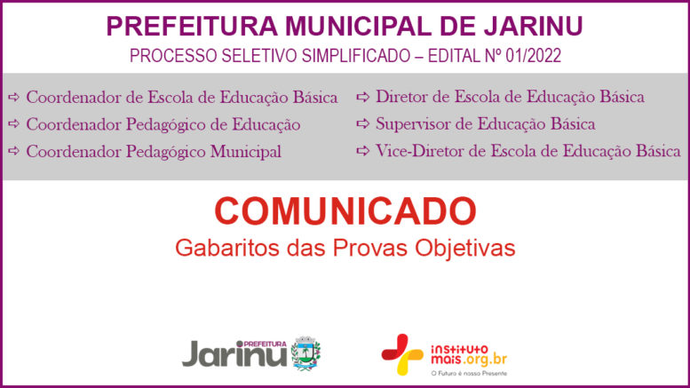 Processo Seletivo Simplificado 01/2022 da Prefeitura de Jarinu / Realização: Instituto Mais / Imagem: Divulgação