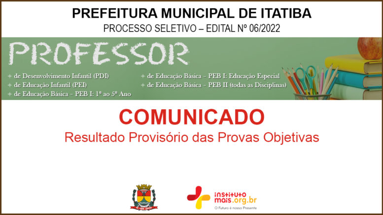 Processo Seletivo 06/2022 da Prefeitura de Itatiba / Realização: Instituto Mais / Imagem: Divulgação