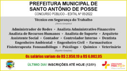 Concurso Público 05/2022 da Prefeitura de Santo Antônio de Posse / Realização: Instituto Mais / Imagem: Divulgação