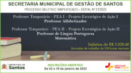 Processo Seletivo Simplificado 01/2022 da Secretaria de Gestão de Santos / Realização: Instituto Mais / Imagem: Divulgação