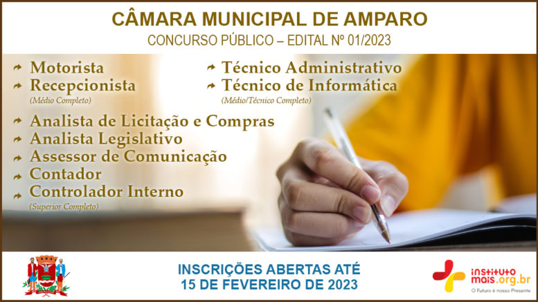 Concurso Público 01/2023 da Câmara de Amparo / Realização: Instituto Mais / Imagem: Divulgação