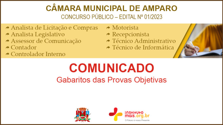 Concurso Público 01/2023 da Câmara de Amparo / Realização: Instituto Mais / Imagem: Divulgação
