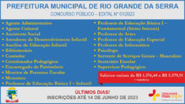 Concurso Público 01/2023 da Prefeitura de Rio Grande da Serra / Realização: Instituto Mais / Imagem: Divulgação