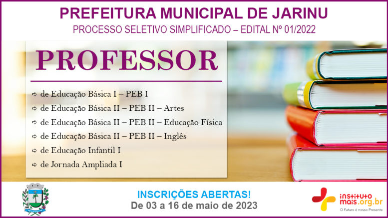 Processo Seletivo Simplificado 01/2023 da Prefeitura de Jarinu / Realização: Instituto Mais / Imagem: Divulgação