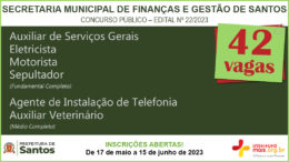 Concurso Público 22/2023 da Secretaria de Finanças e Gestão de Santos / Realização: Instituto Mais / Imagem: Divulgação