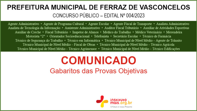 Concurso Público 04/2023 da Prefeitura de Ferraz de Vasconcelos / Realização: Instituto Mais / Imagem: Divulgação