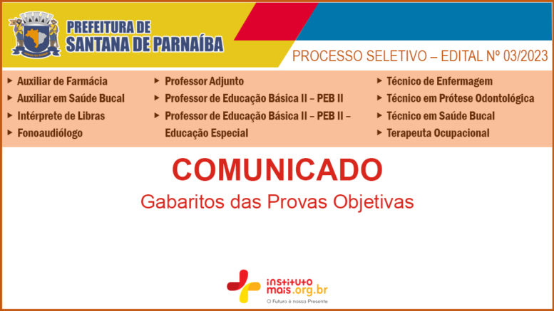 Processo Seletivo 03/2023 da Prefeitura de Santana de Parnaíba / Realização: Instituto Mais / Imagem: Divulgação